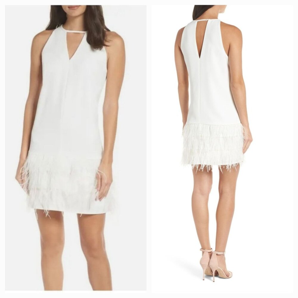 Sam Edelman Sleeveless Feather Hem Ivory Dress. Size 4